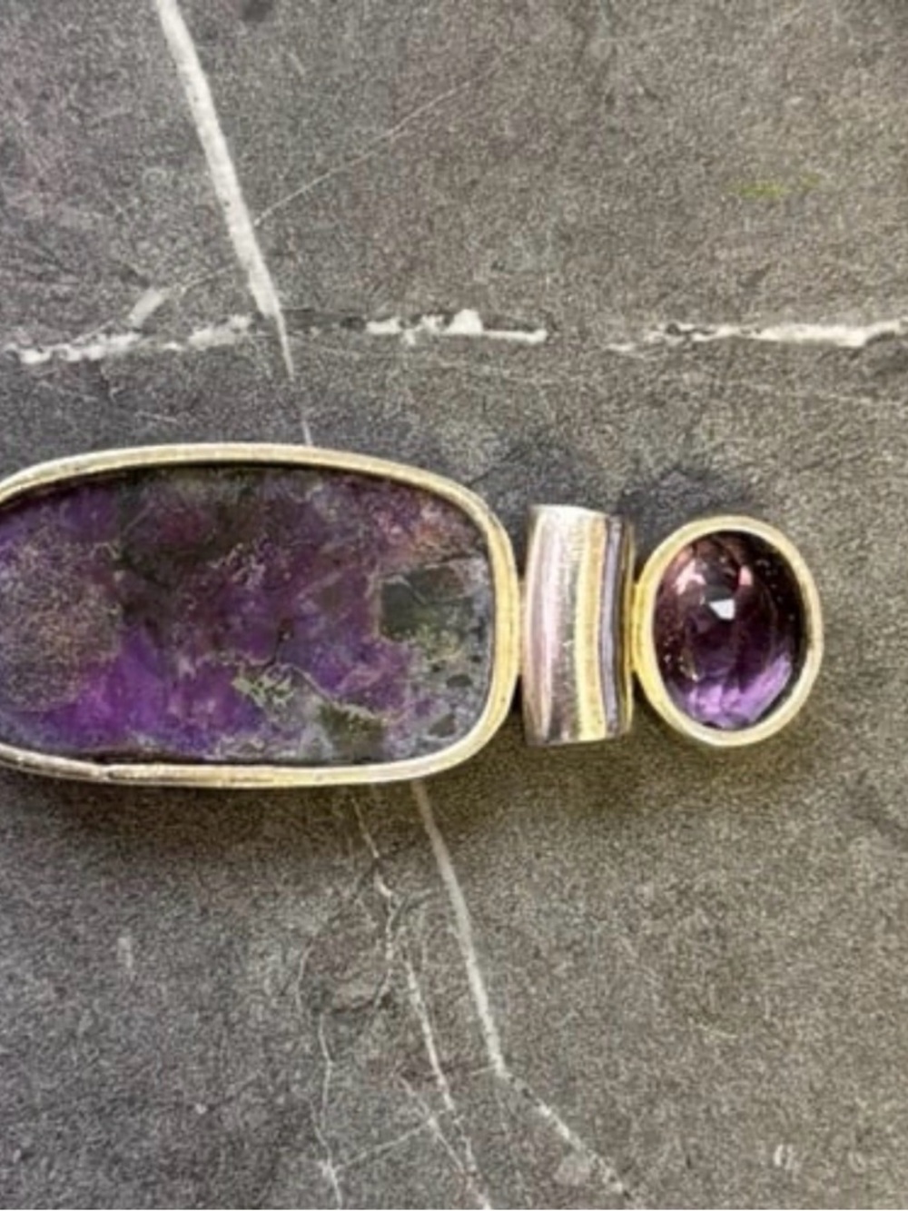 Sterling Silver Pendant Featuring an Oval Charoite Stone Paired with Amethyst - Picture 4 of 4
